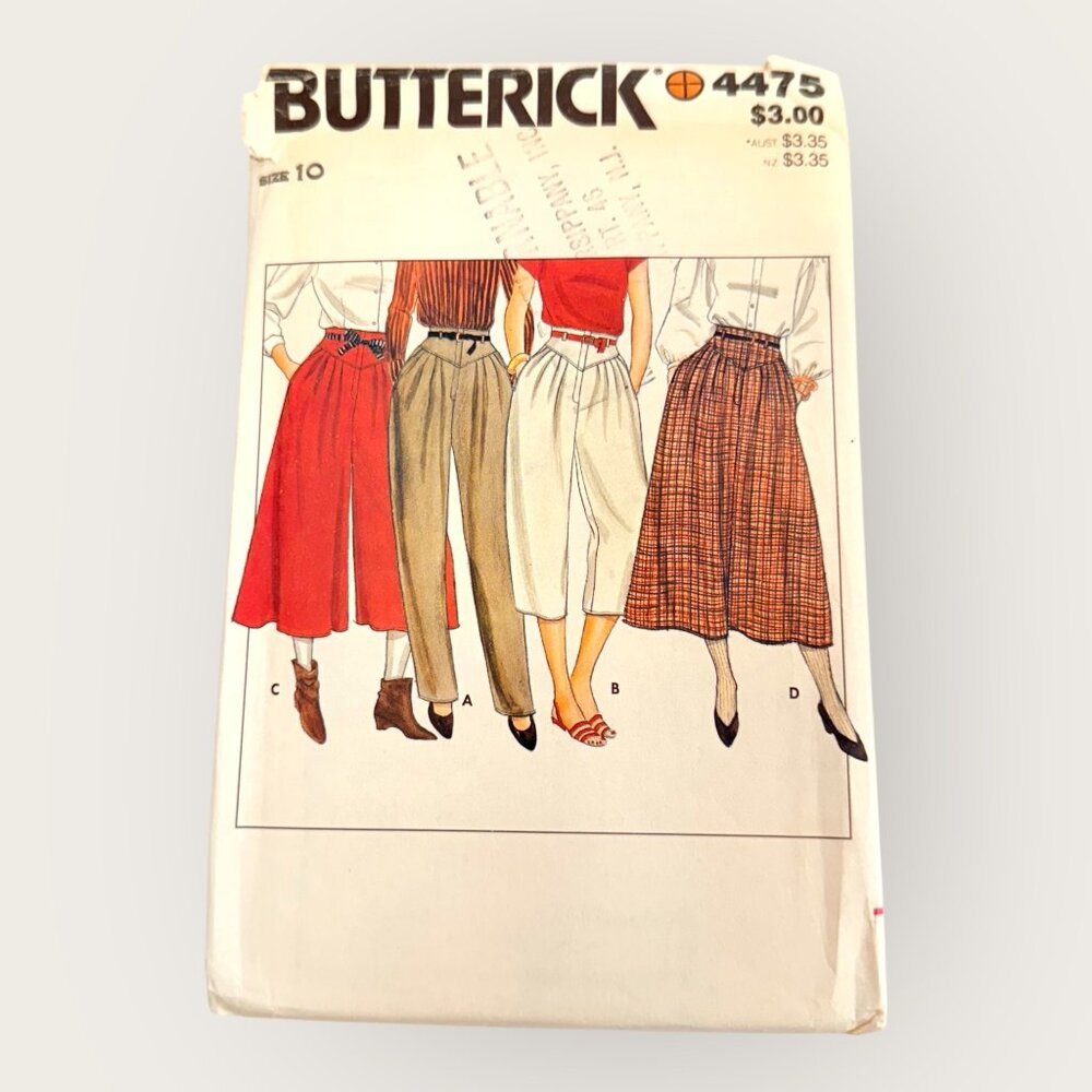 Vintage Butterick Sewing Pattern 4475 Misses Pants Culottes Skirt Size 10